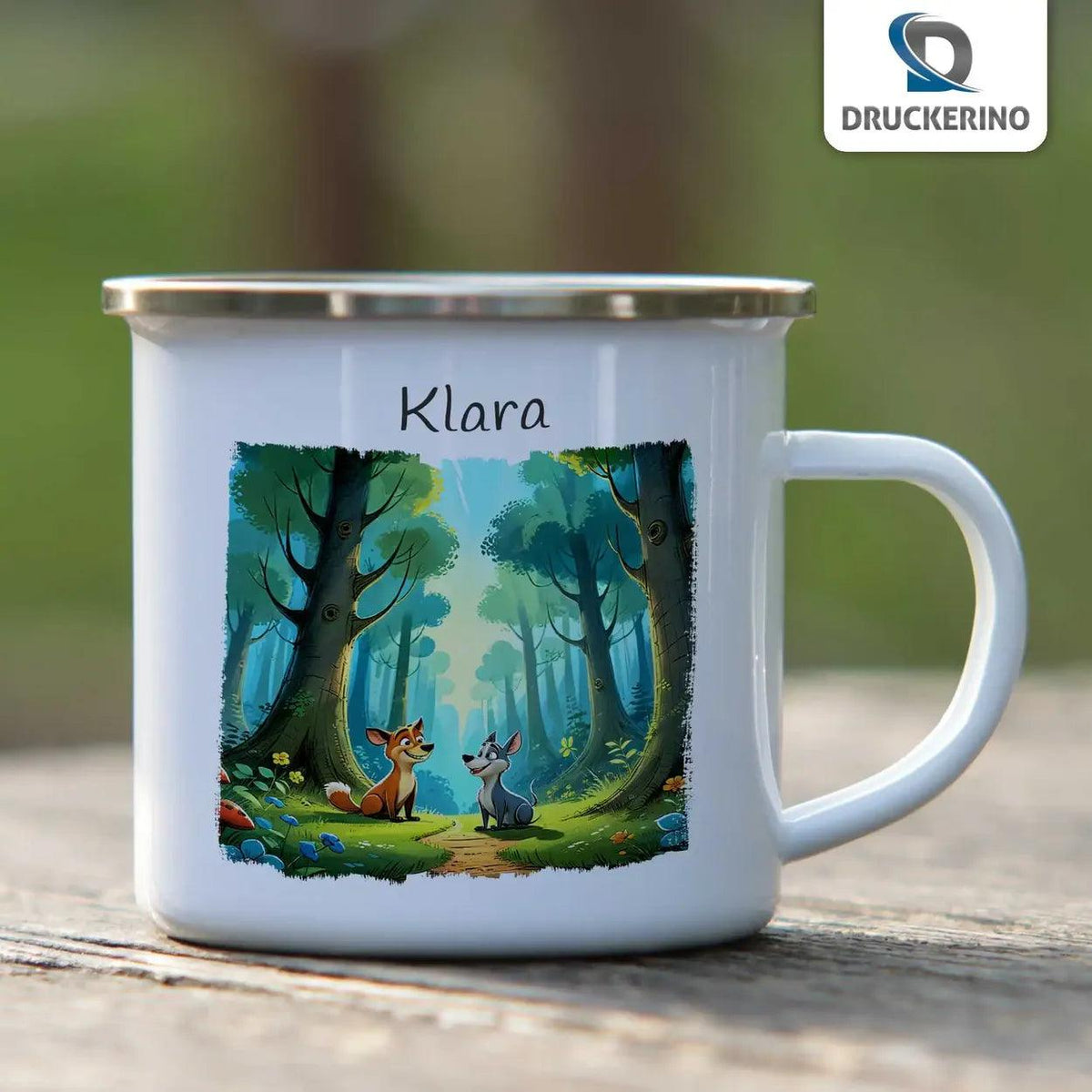 Emaille Tasse Fuchs Abenteuer - Druckerino