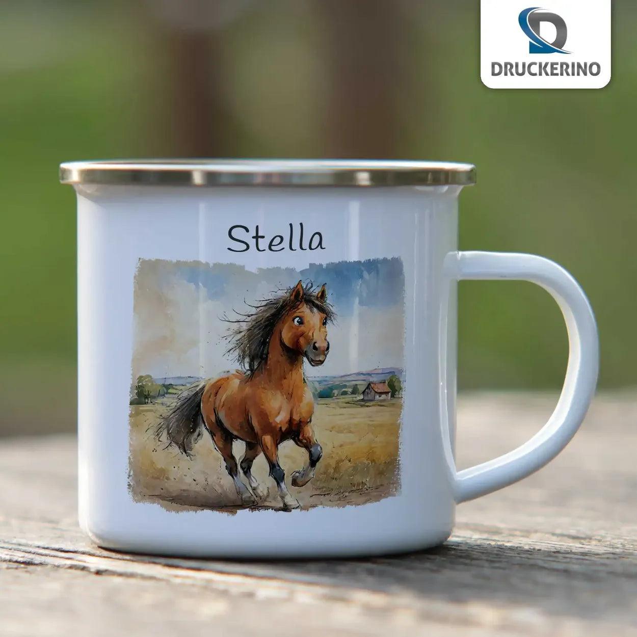 Emaille Tasse Galoppierendes Glück - Druckerino