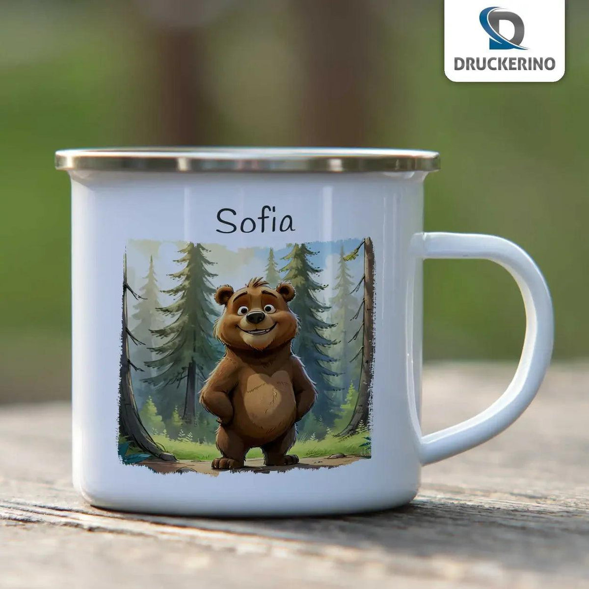 Emaille Tasse Gemütlicher Kuschelbär - Druckerino