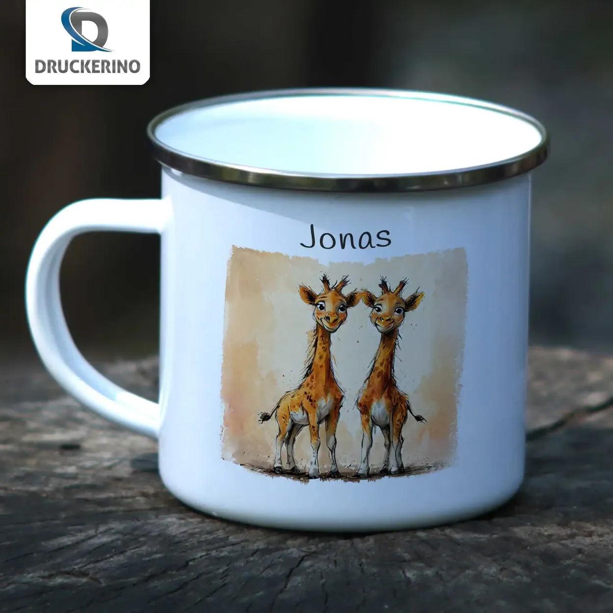 Emaille Tasse Giraffen-Freunde - Druckerino