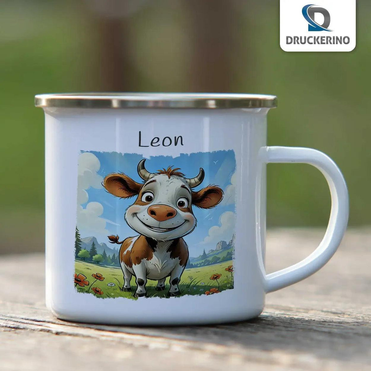 Emaille Tasse Glücksbringer Kuh - Druckerino