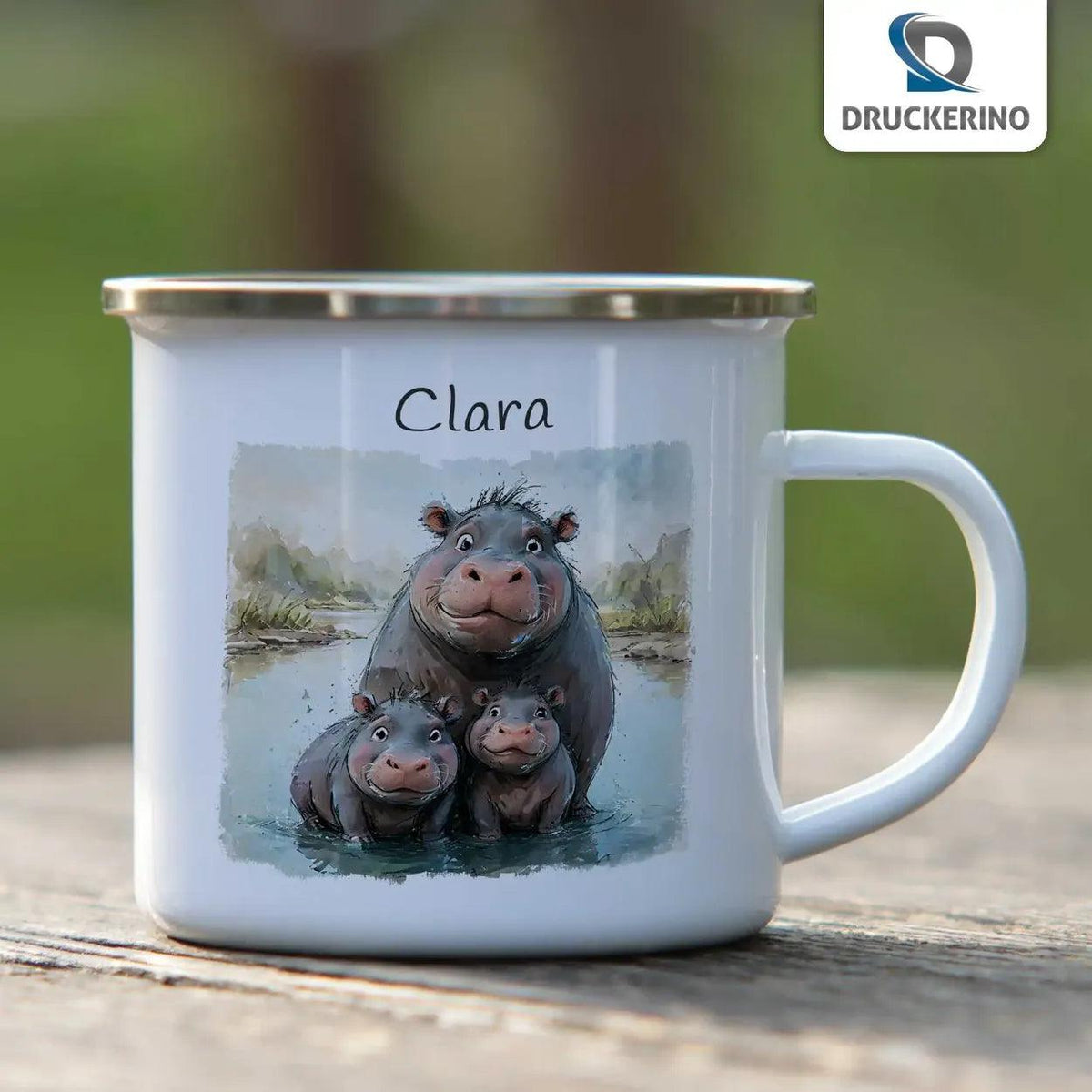 Emaille Tasse Hippo-Familie - Druckerino