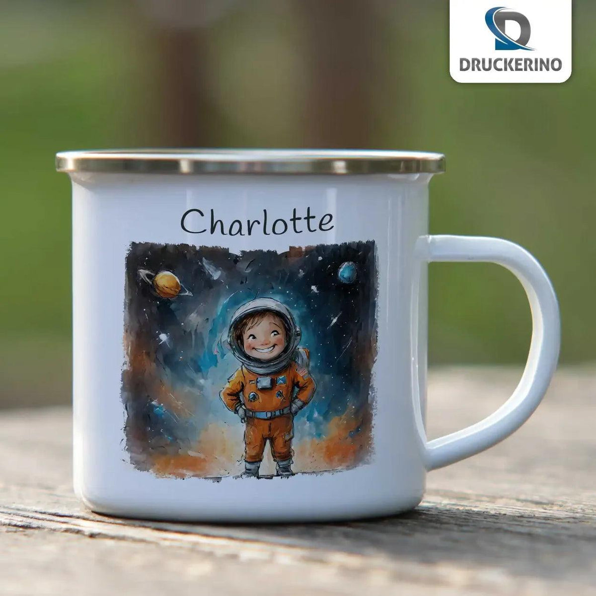 Emaille Tasse Kosmos-Kapitän - Druckerino