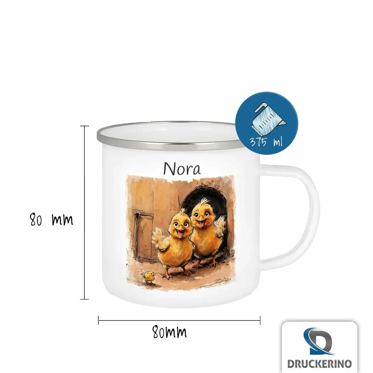 Emaille Tasse Kükenchaos - Druckerino