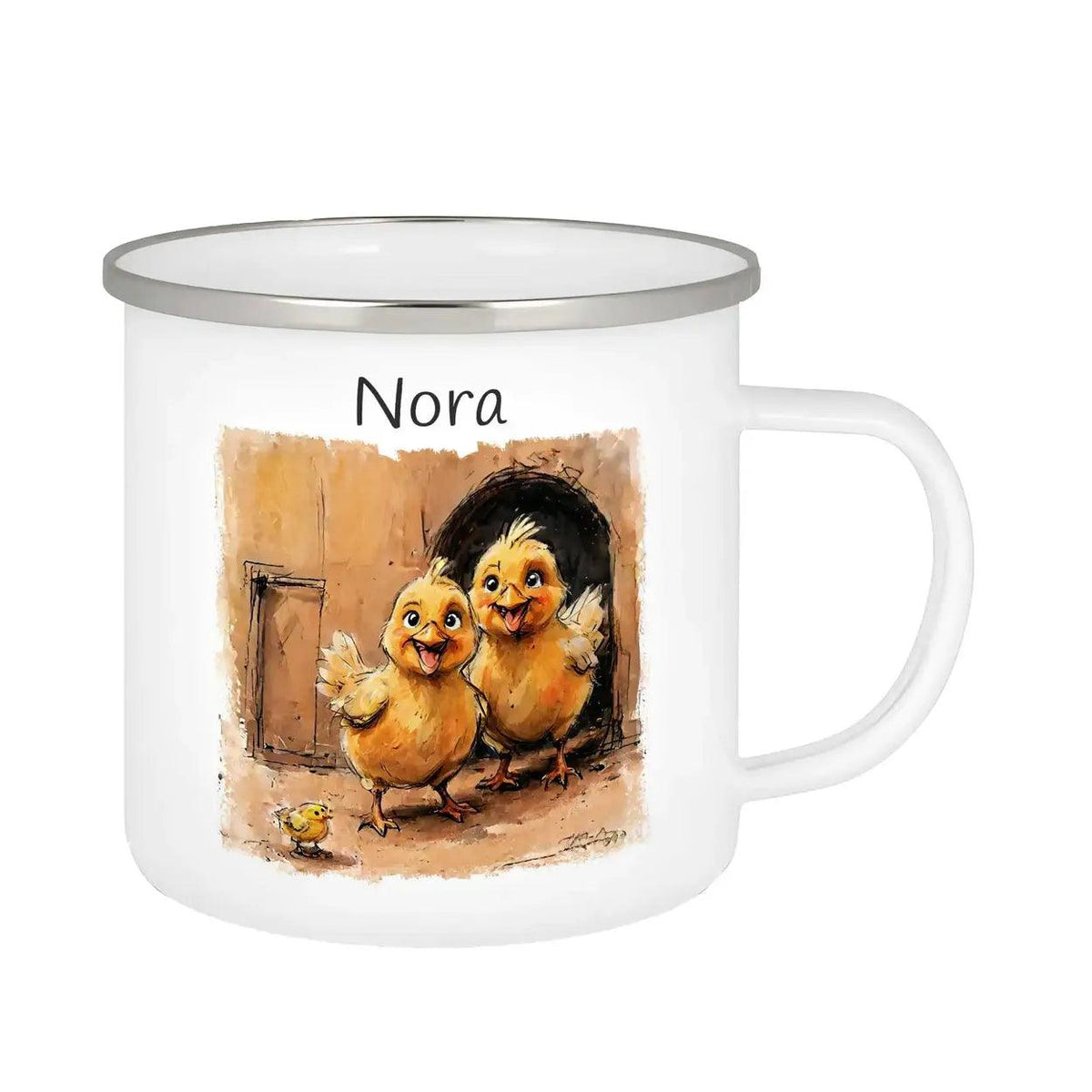 Emaille Tasse Kükenchaos - Druckerino