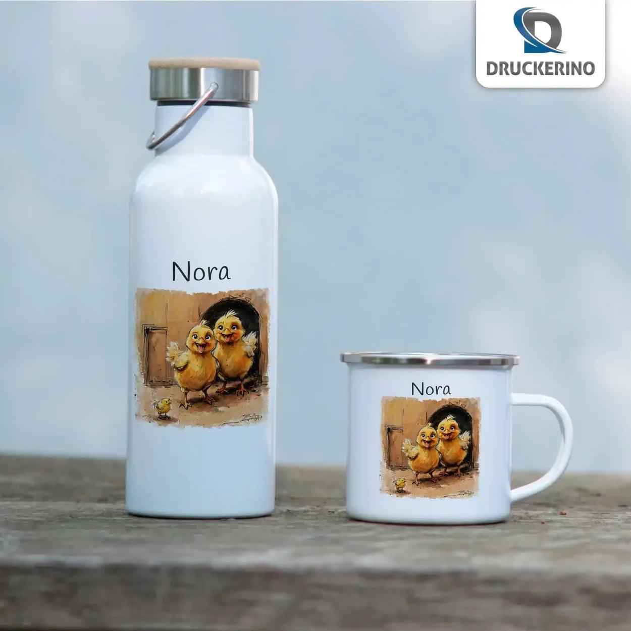 Emaille Tasse Kükenchaos - Druckerino