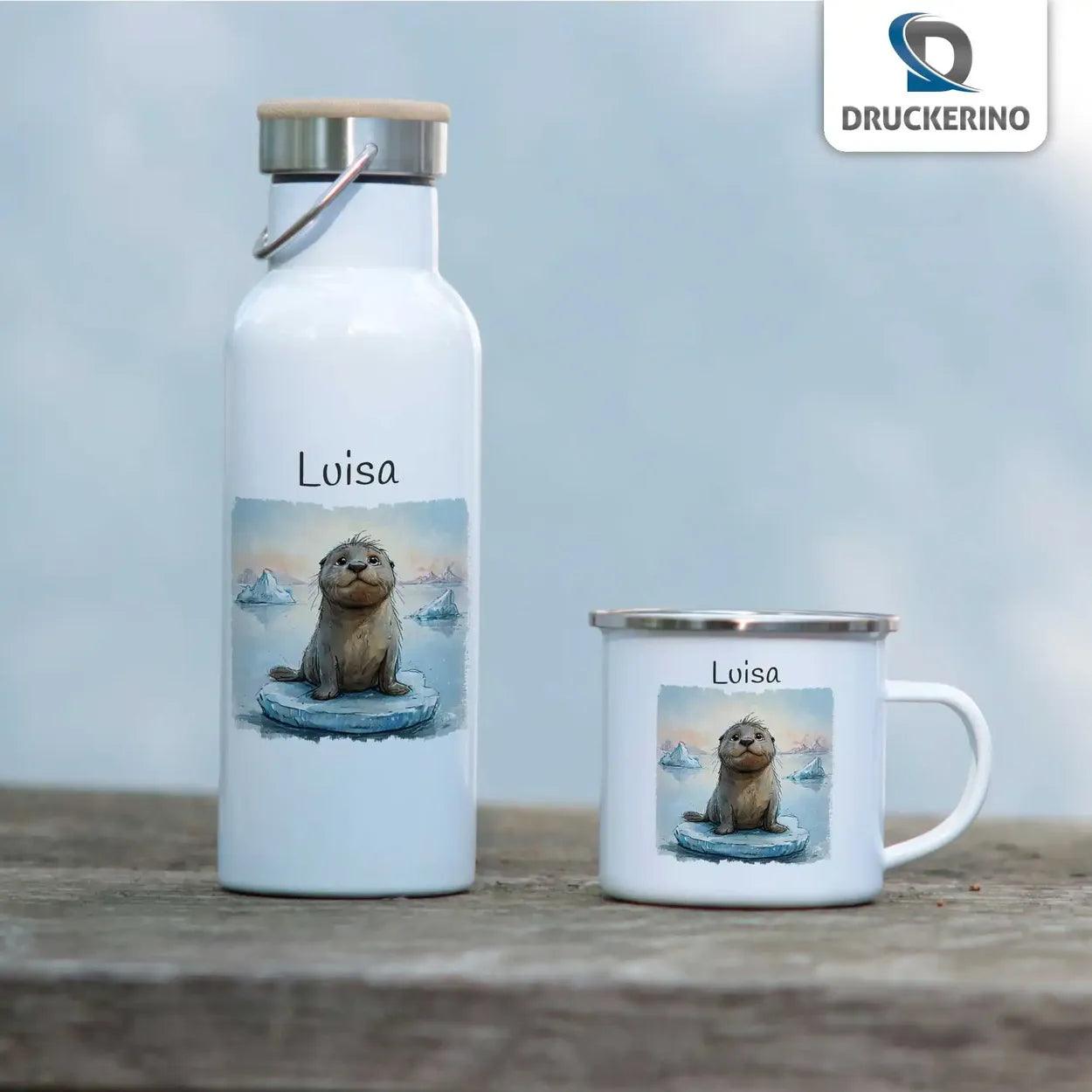 Emaille Tasse Kulleraugen-Robbe - Druckerino