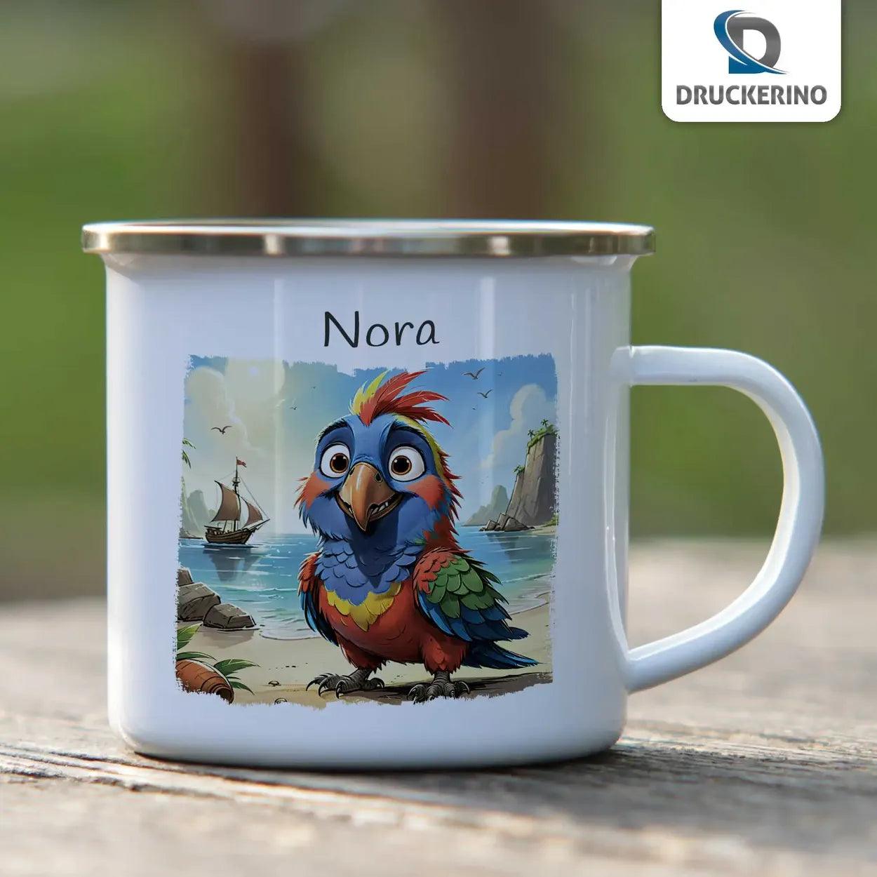 Emaille Tasse Kunterbunter Piratenfreund - Druckerino