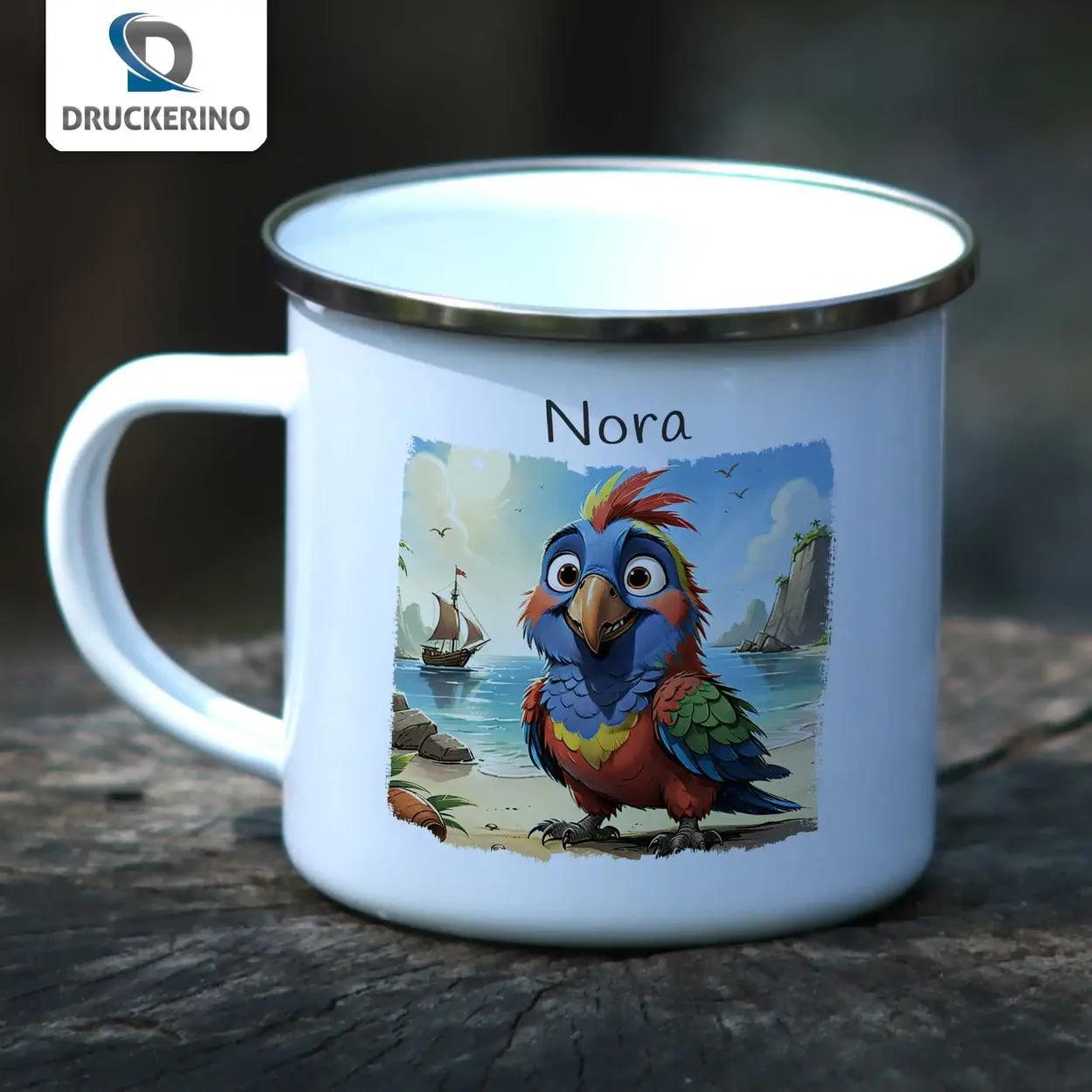 Emaille Tasse Kunterbunter Piratenfreund - Druckerino