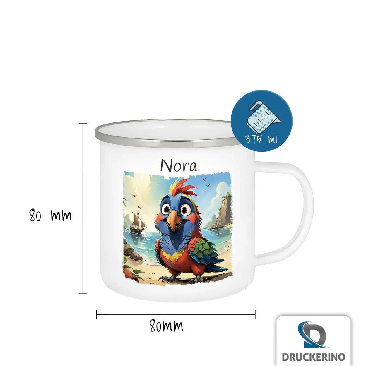 Emaille Tasse Kunterbunter Piratenfreund - Druckerino