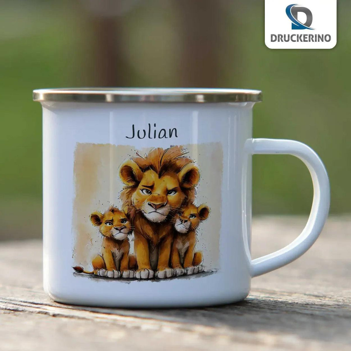 Emaille Tasse Löwenfamilie - Druckerino