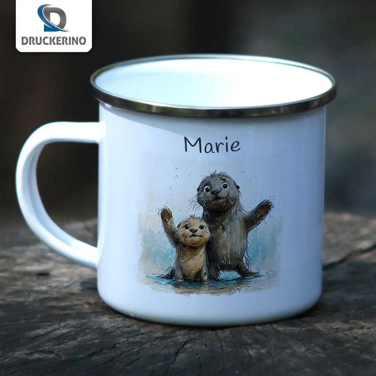 Emaille Tasse Meerliebende Robben - Druckerino