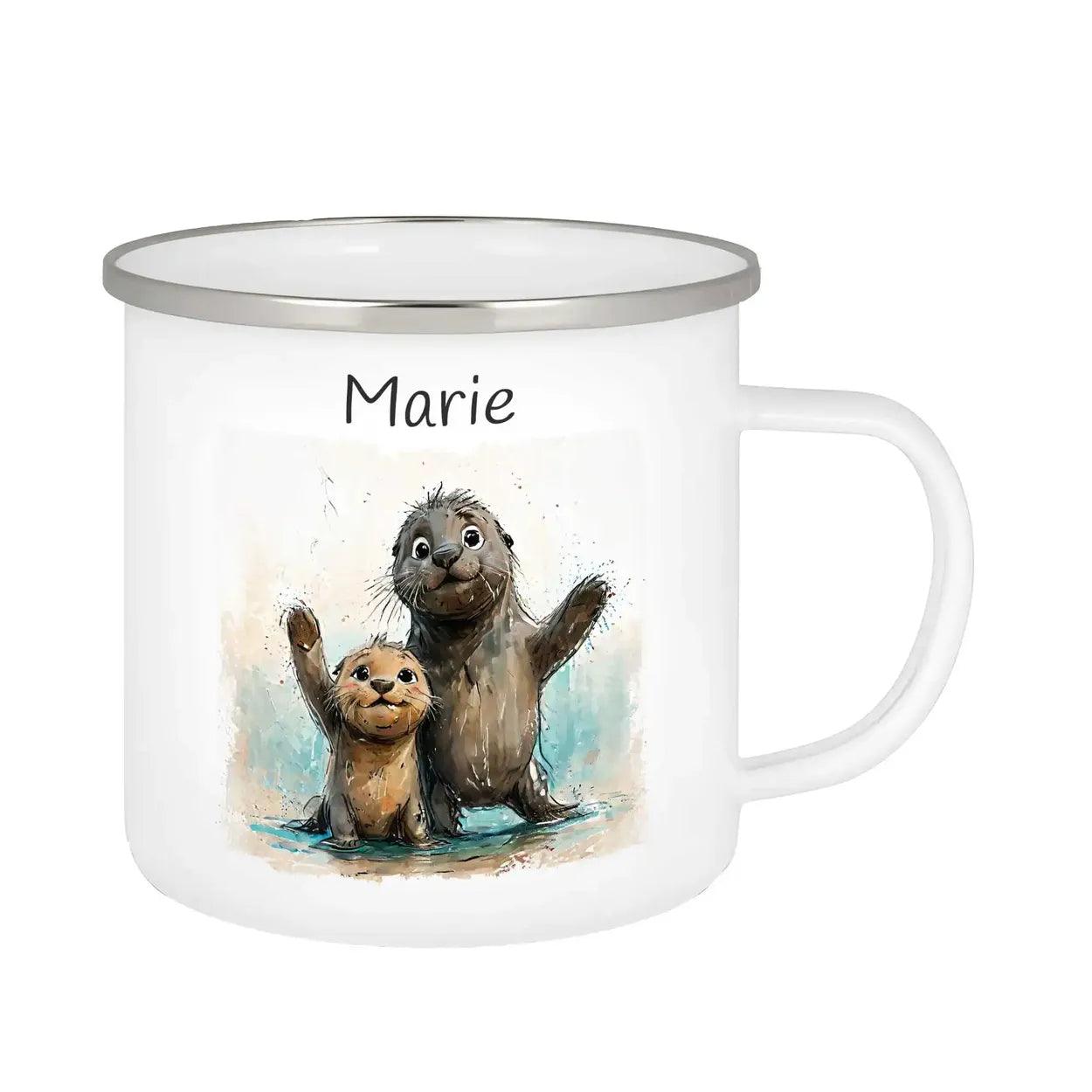 Emaille Tasse Meerliebende Robben - Druckerino