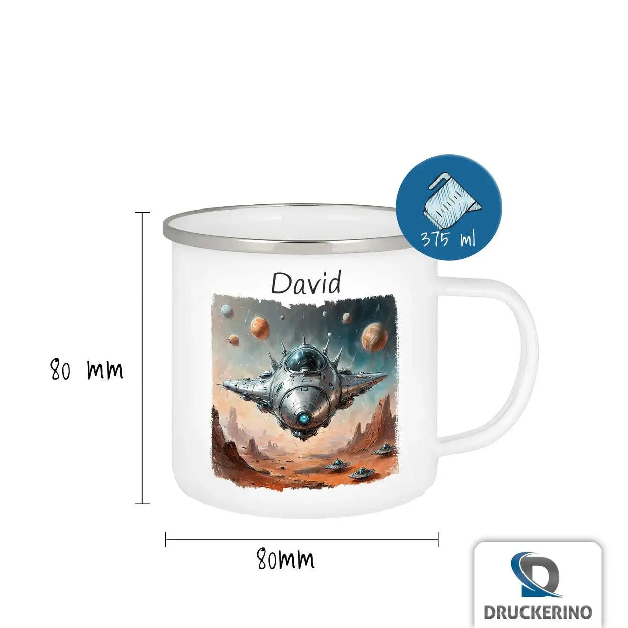 Emaille Tasse Mission Weltall - Druckerino