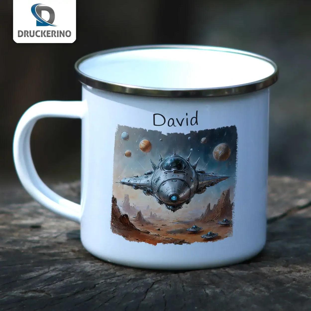 Emaille Tasse Mission Weltall - Druckerino