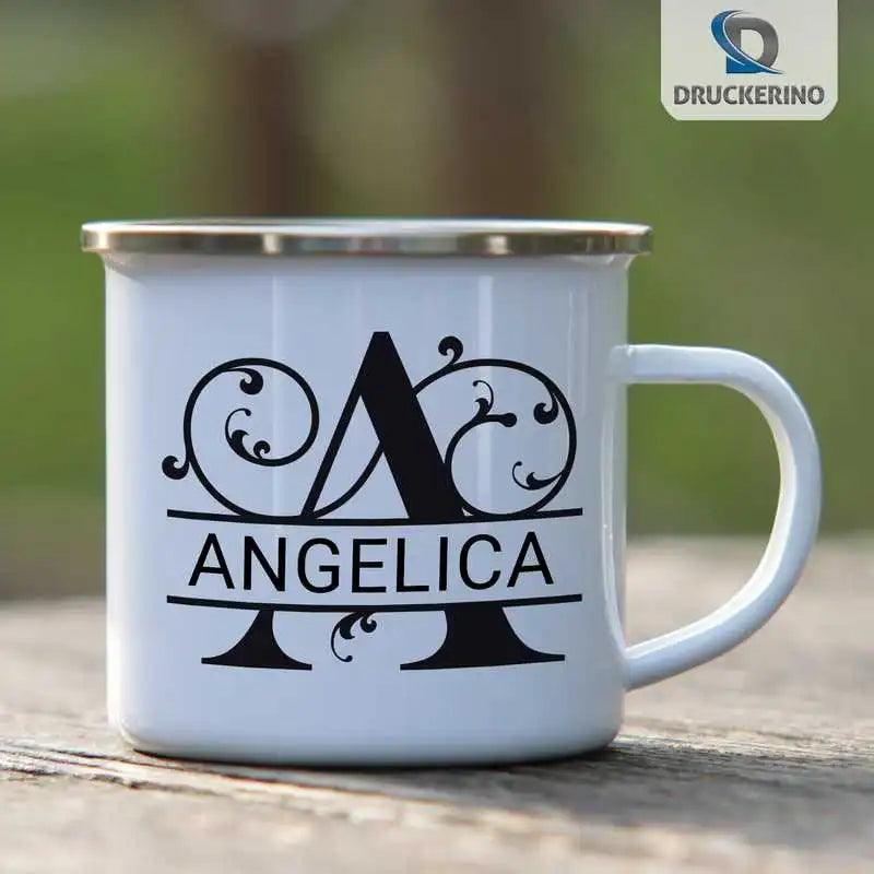 Emaille Tasse mit Namen | Motiv 1 | Angelica - Druckerino