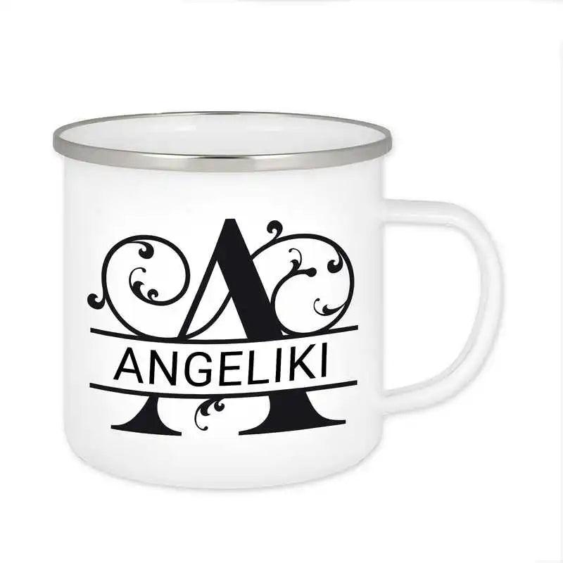 Emaille Tasse mit Namen | Motiv 1 | Angeliki - Druckerino