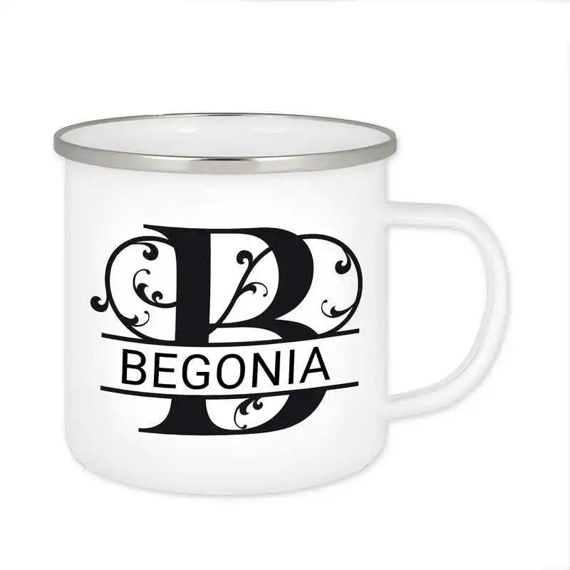 Emaille Tasse mit Namen | Motiv 1 | Begonia - Druckerino