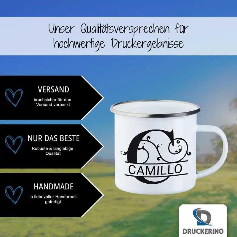 Emaille Tasse mit Namen | Motiv 1 | Camillo - Druckerino