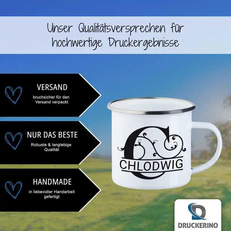 Emaille Tasse mit Namen | Motiv 1 | Chlodwig - Druckerino