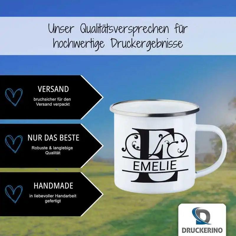 Emaille Tasse mit Namen | Motiv 1 | Emelie - Druckerino