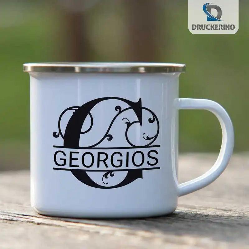 Emaille Tasse mit Namen | Motiv 1 | Georgios - Druckerino