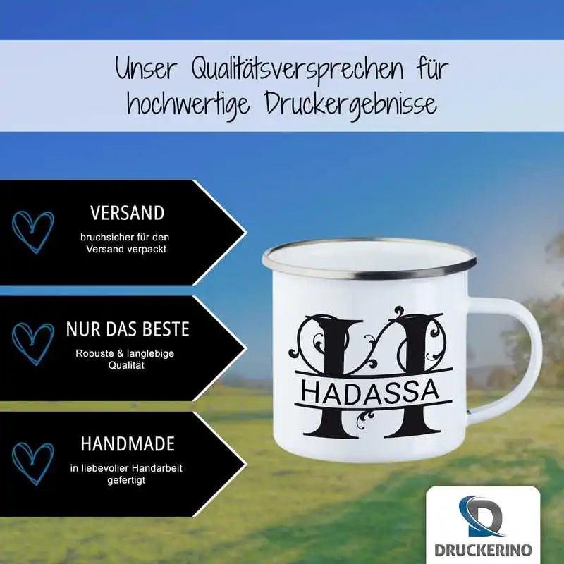 Emaille Tasse mit Namen | Motiv 1 | Hadassa - Druckerino