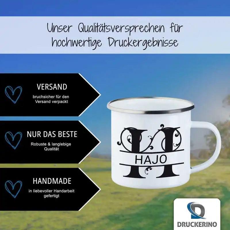 Emaille Tasse mit Namen | Motiv 1 | Hajo - Druckerino