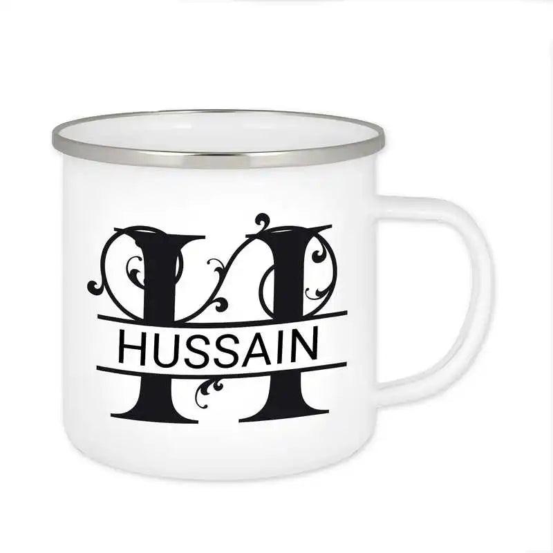 Emaille Tasse mit Namen | Motiv 1 | Hussain - Druckerino