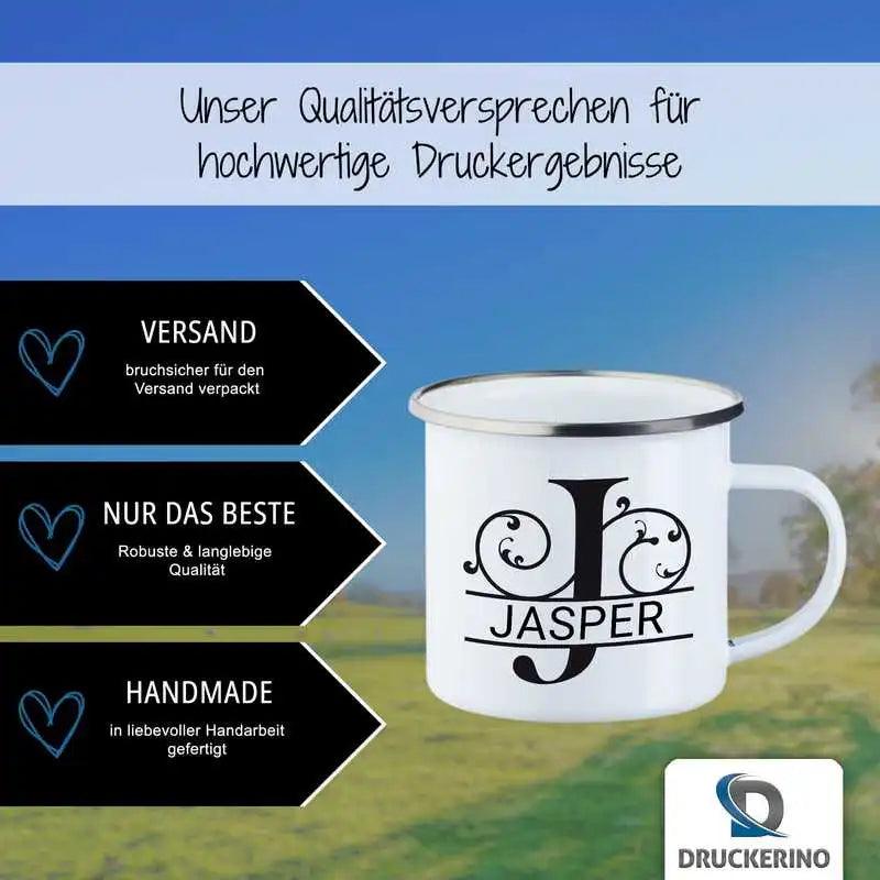 Emaille Tasse mit Namen | Motiv 1 | Jasper - Druckerino