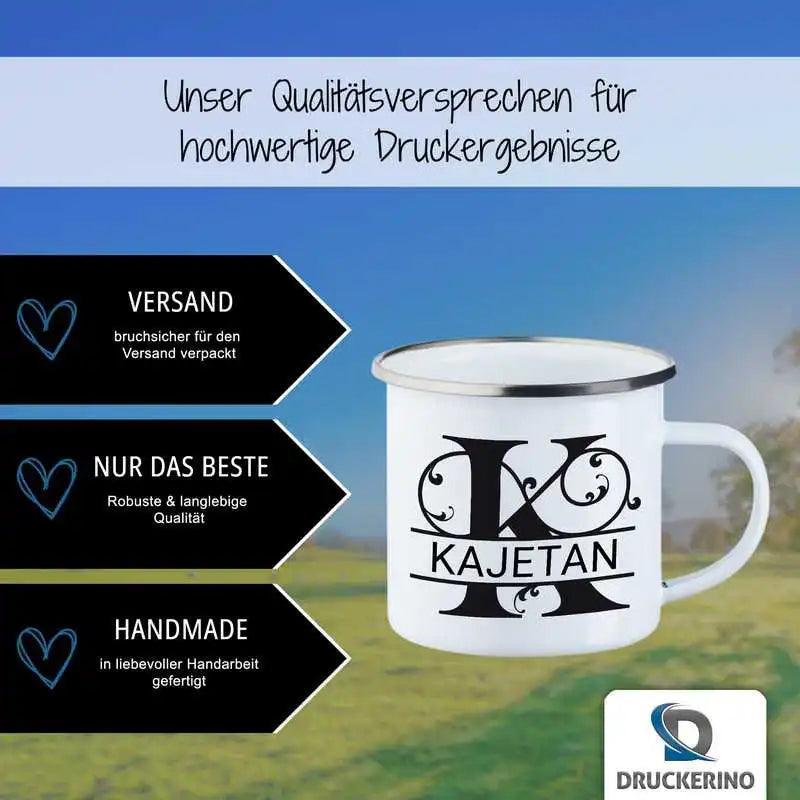 Emaille Tasse mit Namen | Motiv 1 | Kajetan - Druckerino