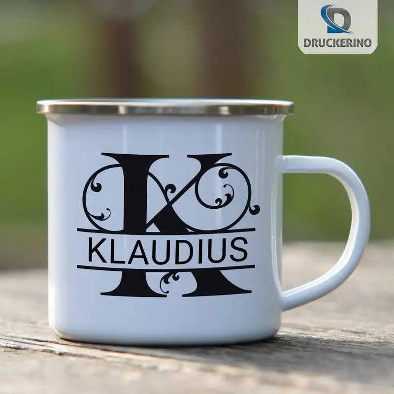 Emaille Tasse mit Namen | Motiv 1 | Klaudius - Druckerino