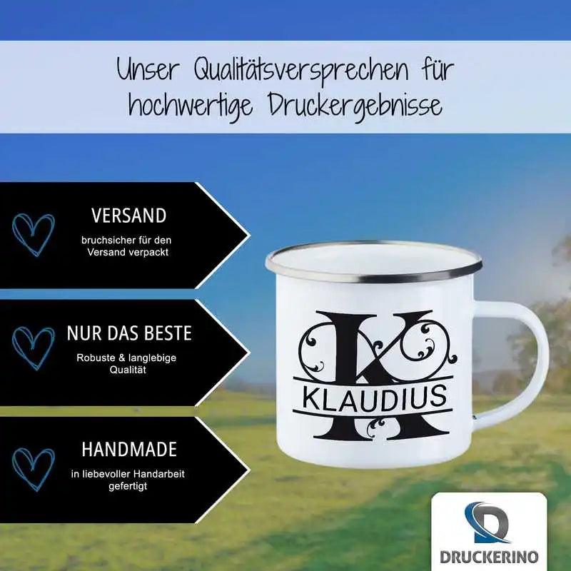 Emaille Tasse mit Namen | Motiv 1 | Klaudius - Druckerino