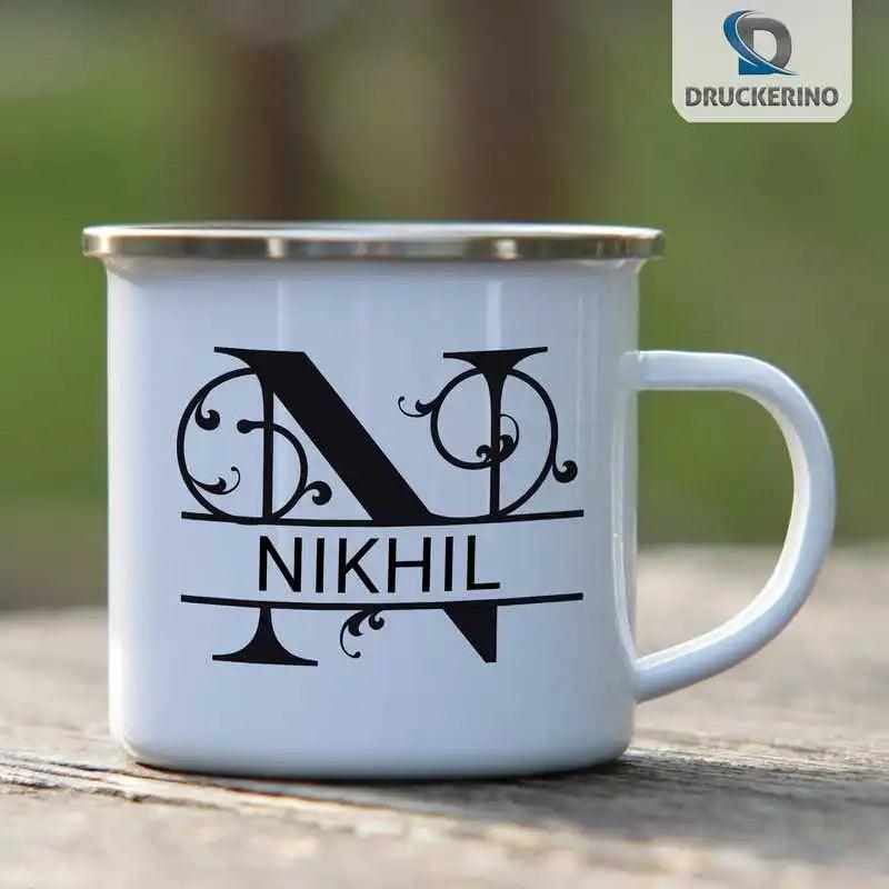Emaille Tasse mit Namen | Motiv 1 | Nikhil - Druckerino