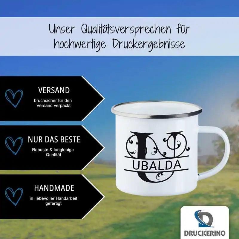 Emaille Tasse mit Namen | Motiv 1 | Ubalda - Druckerino