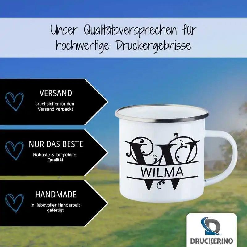 Emaille Tasse mit Namen | Motiv 1 | Wilma - Druckerino