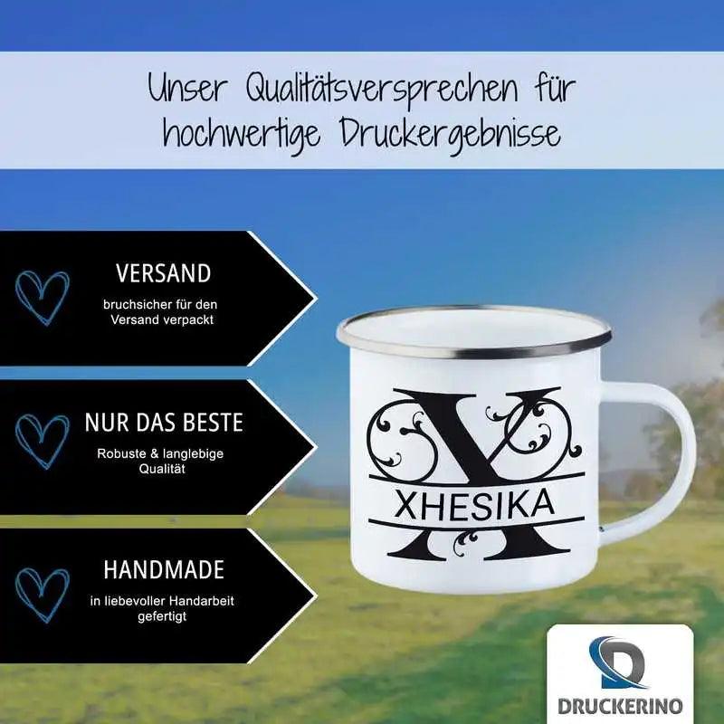 Emaille Tasse mit Namen | Motiv 1 | Xhesika - Druckerino