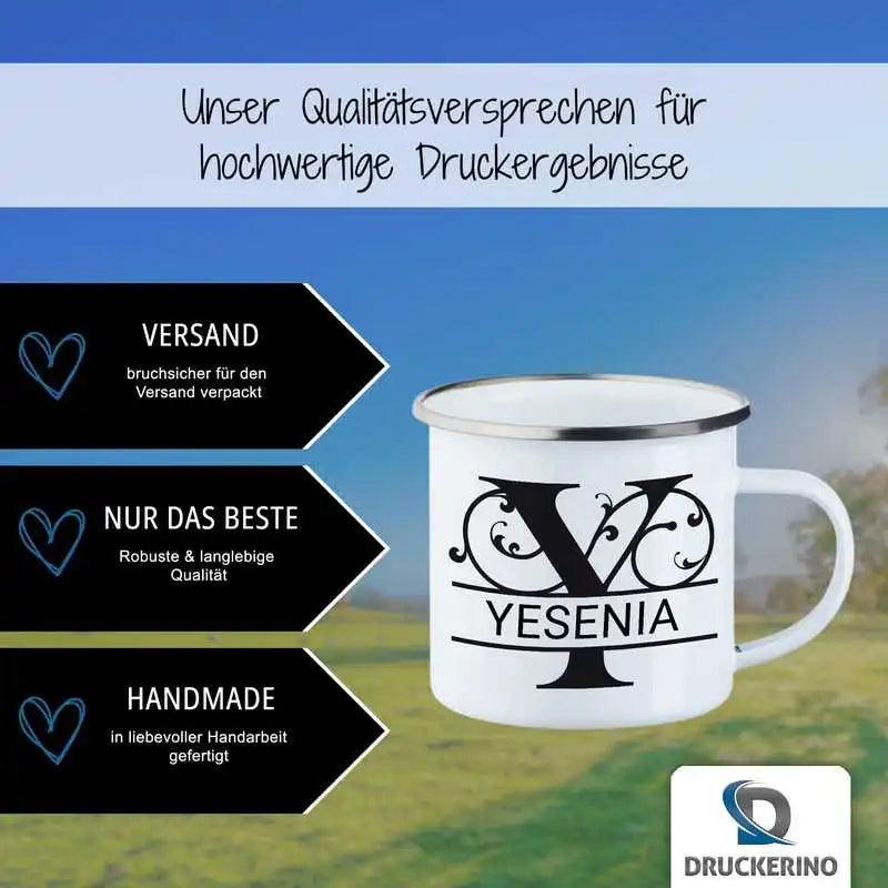 Emaille Tasse mit Namen | Motiv 1 | Yesenia - Druckerino