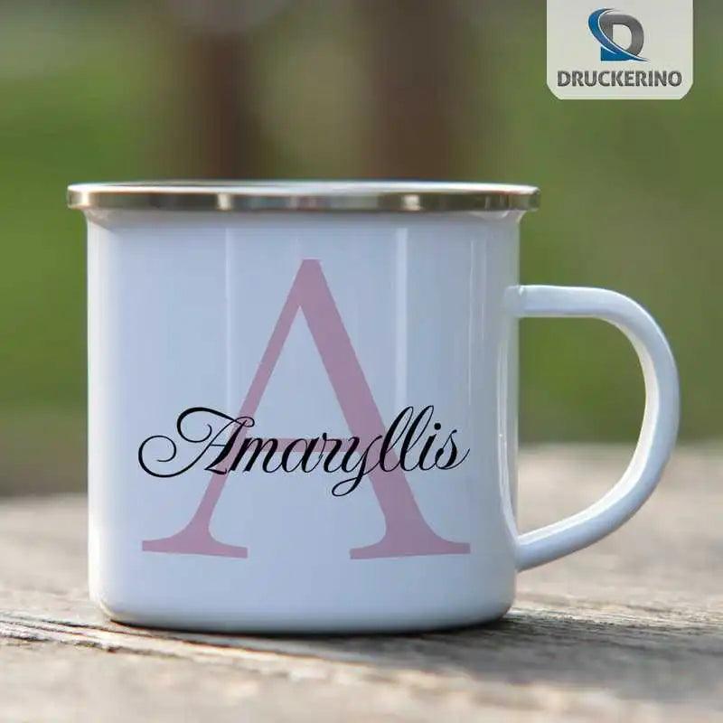 Emaille Tasse mit Namen | Motiv 3 | Amaryllis - Druckerino