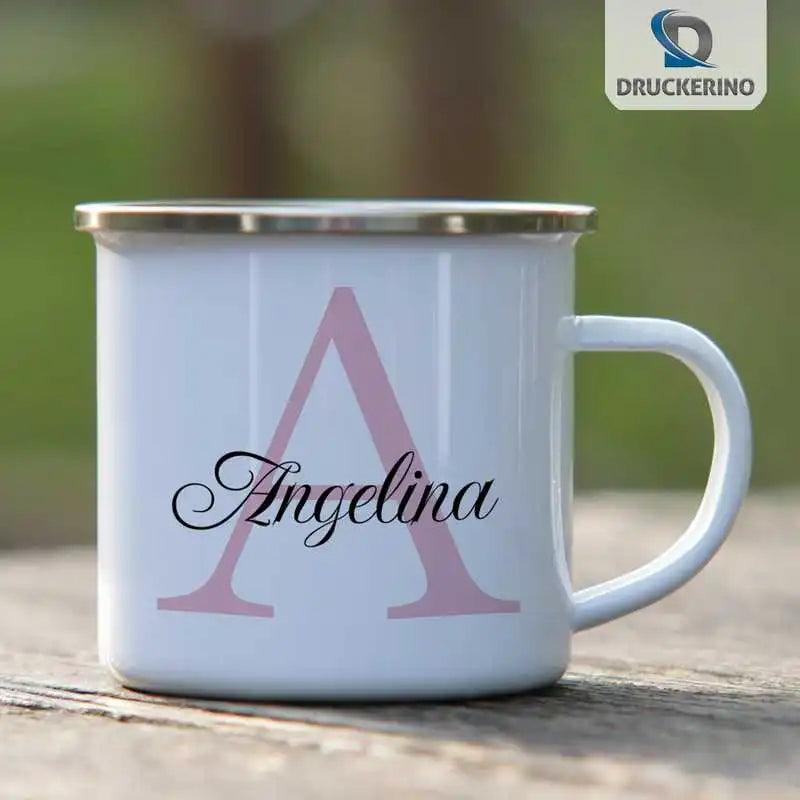 Emaille Tasse mit Namen | Motiv 3 | Angelina - Druckerino