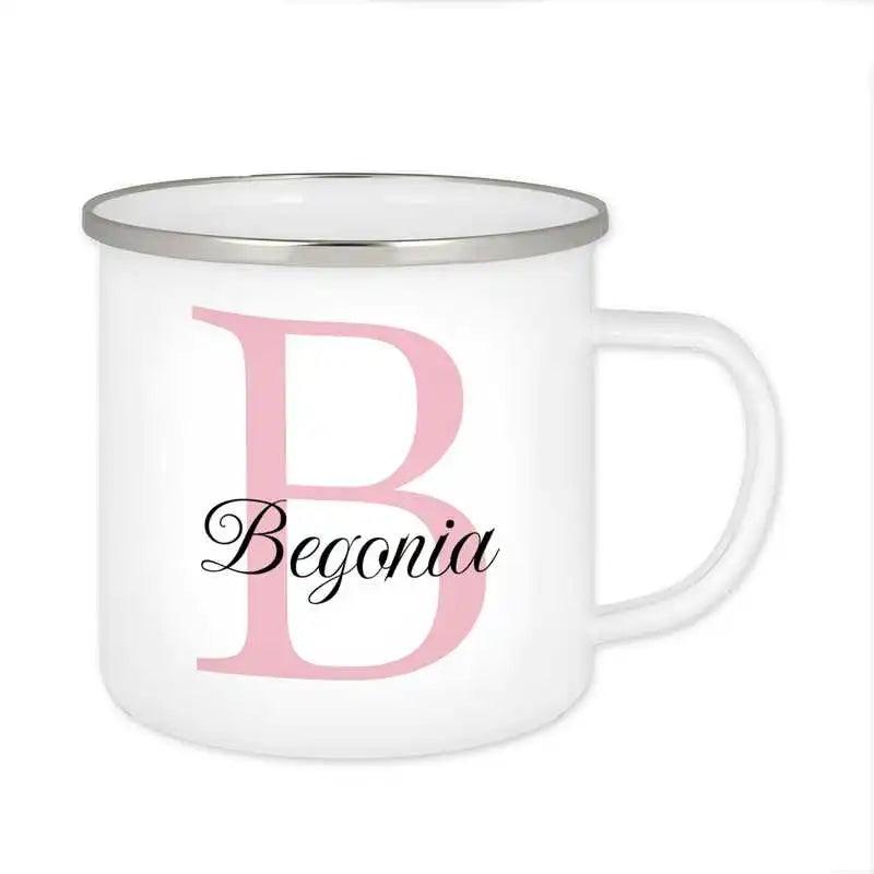 Emaille Tasse mit Namen | Motiv 3 | Begonia - Druckerino