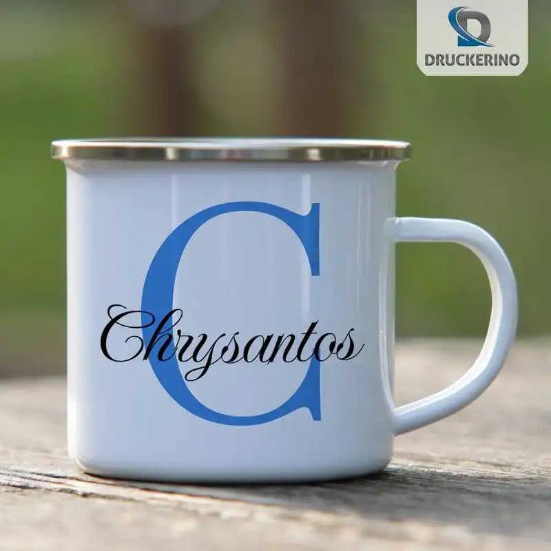 Emaille Tasse mit Namen | Motiv 3 | Chrysantos - Druckerino
