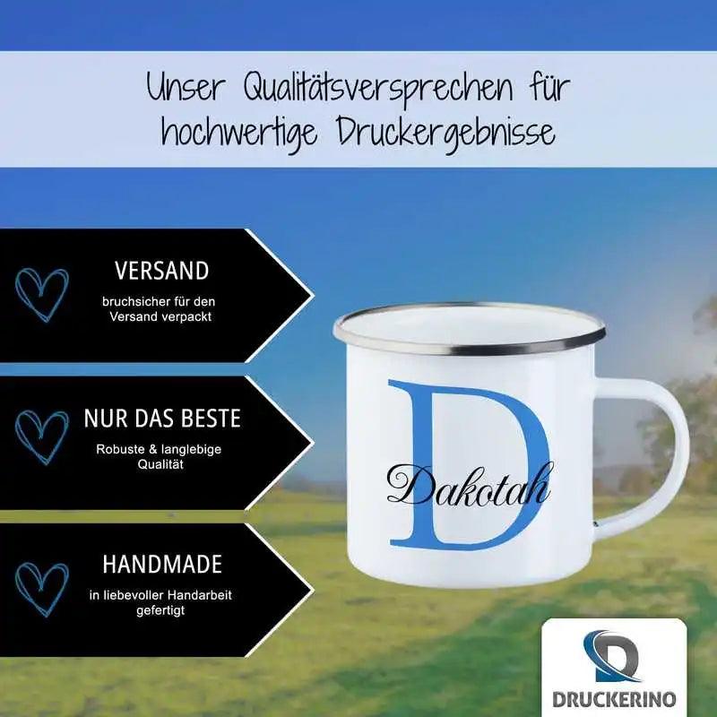 Emaille Tasse mit Namen | Motiv 3 | Dakotah - Druckerino