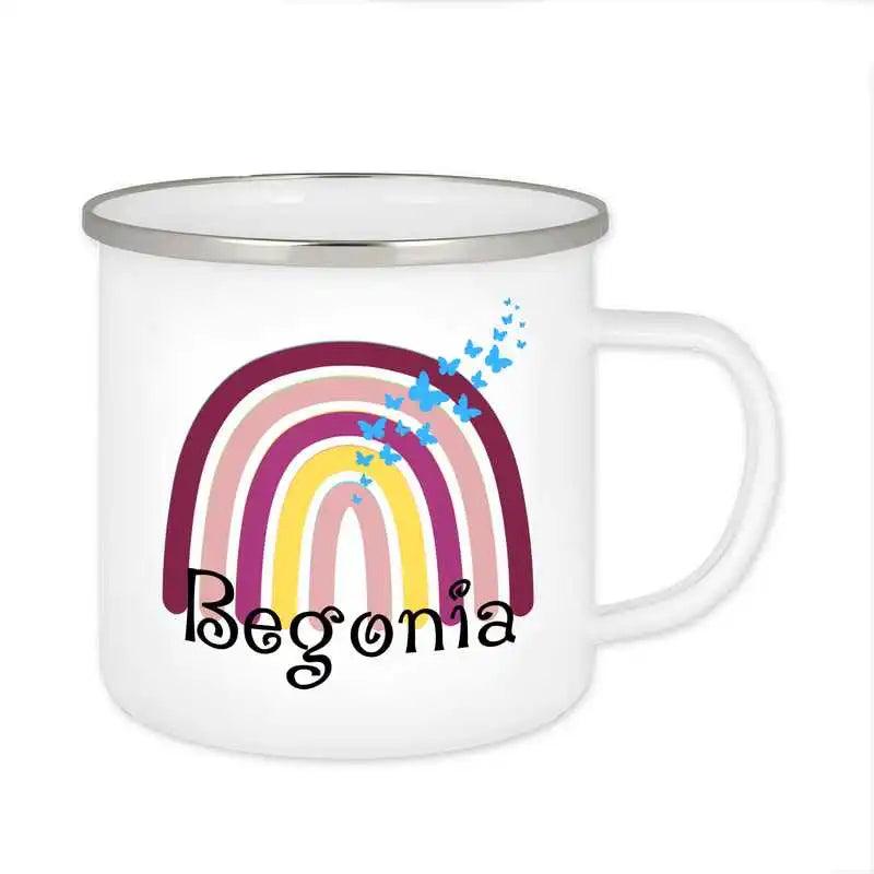 Emaille Tasse mit Namen | Motiv 4 | Begonia - Druckerino