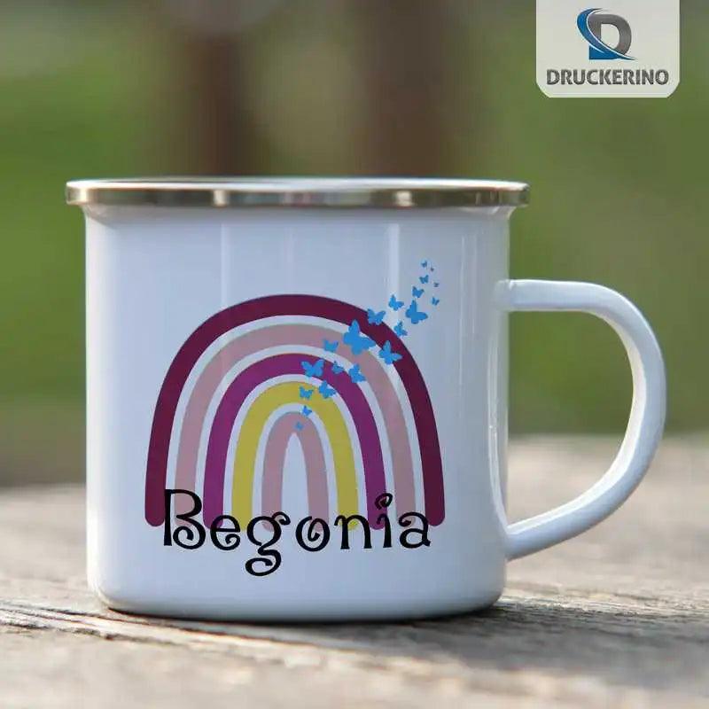 Emaille Tasse mit Namen | Motiv 4 | Begonia - Druckerino