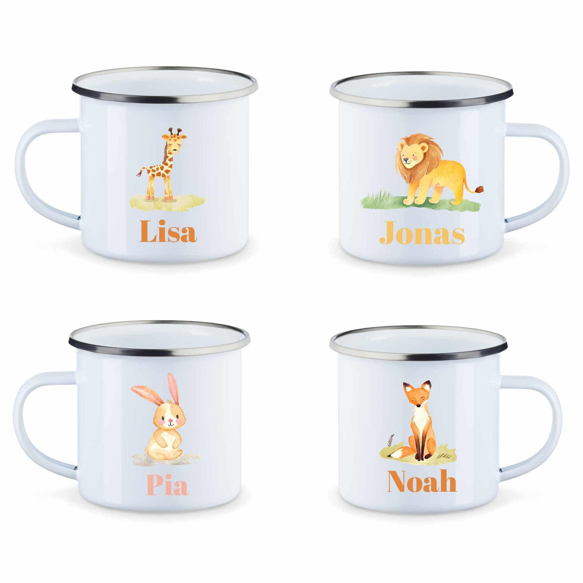 Emaille Tasse mit Namen und Tier - Druckerino