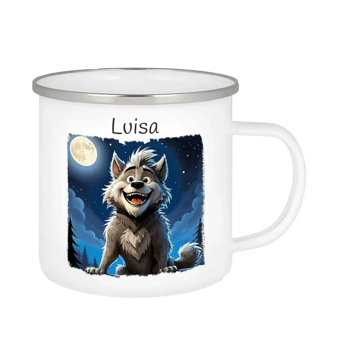 Emaille Tasse Mondnacht Wolf - Druckerino