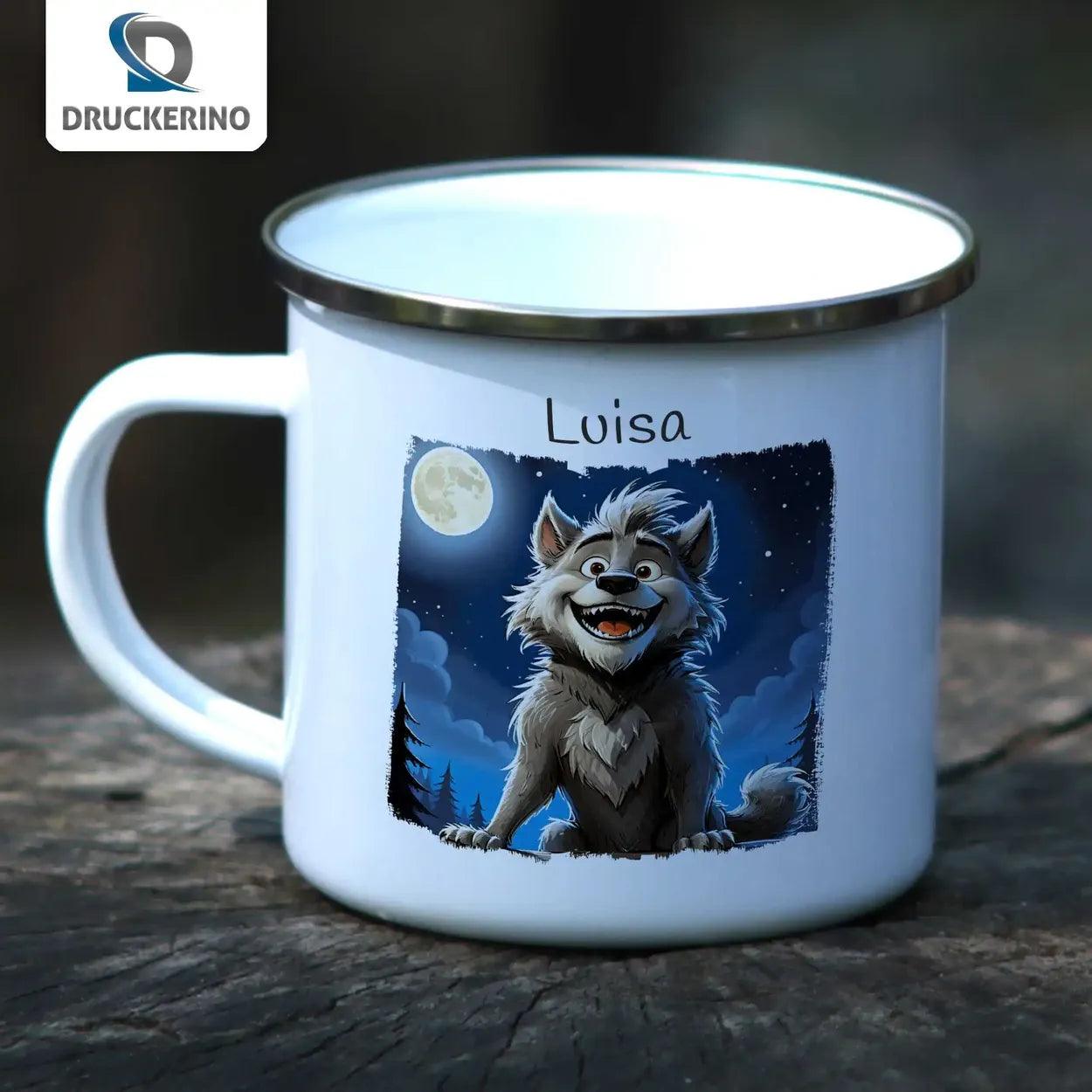 Emaille Tasse Mondnacht Wolf - Druckerino