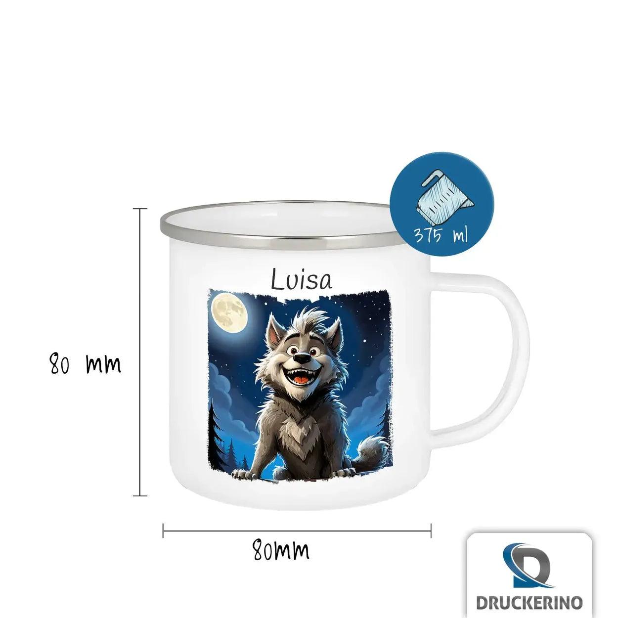 Emaille Tasse Mondnacht Wolf - Druckerino