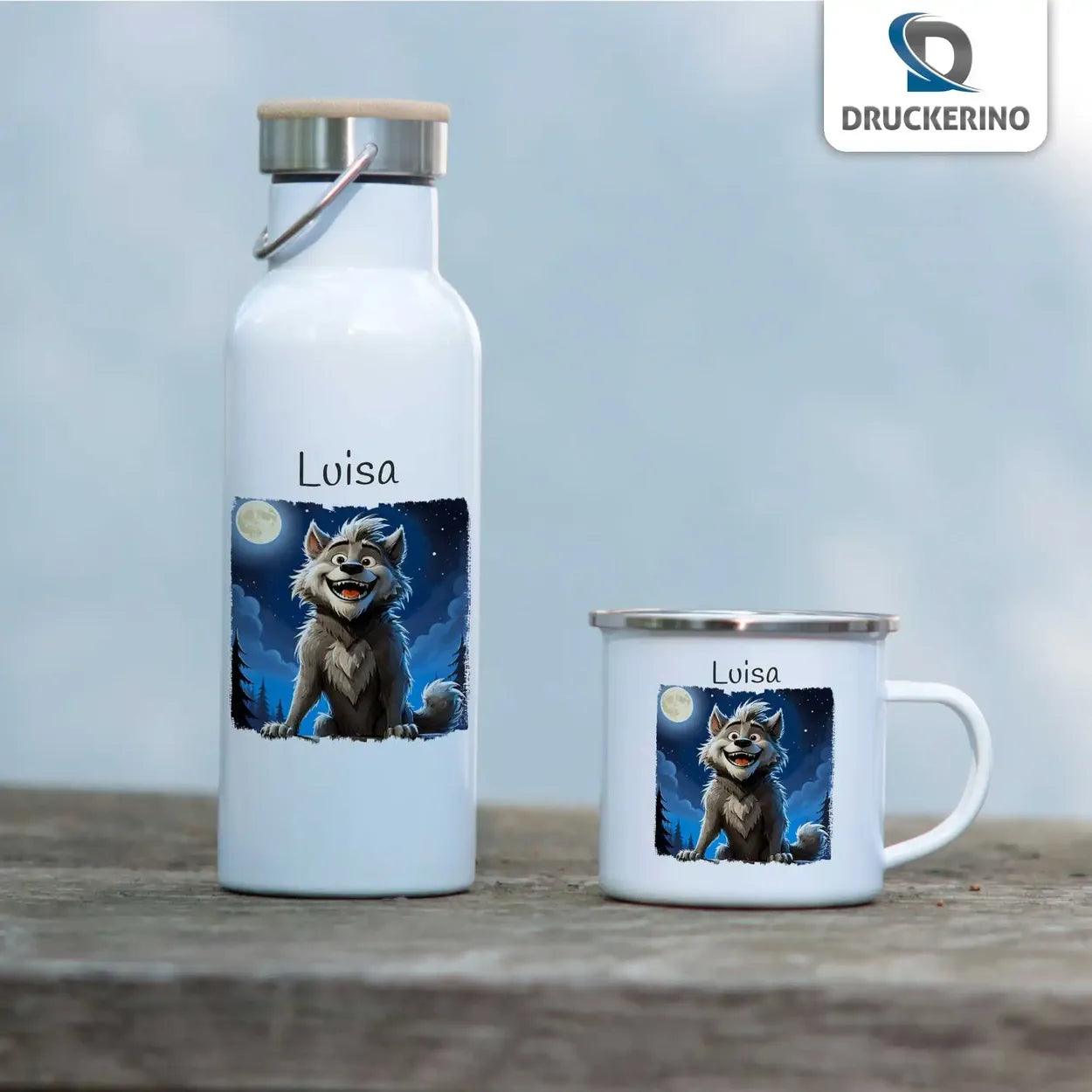 Emaille Tasse Mondnacht Wolf - Druckerino